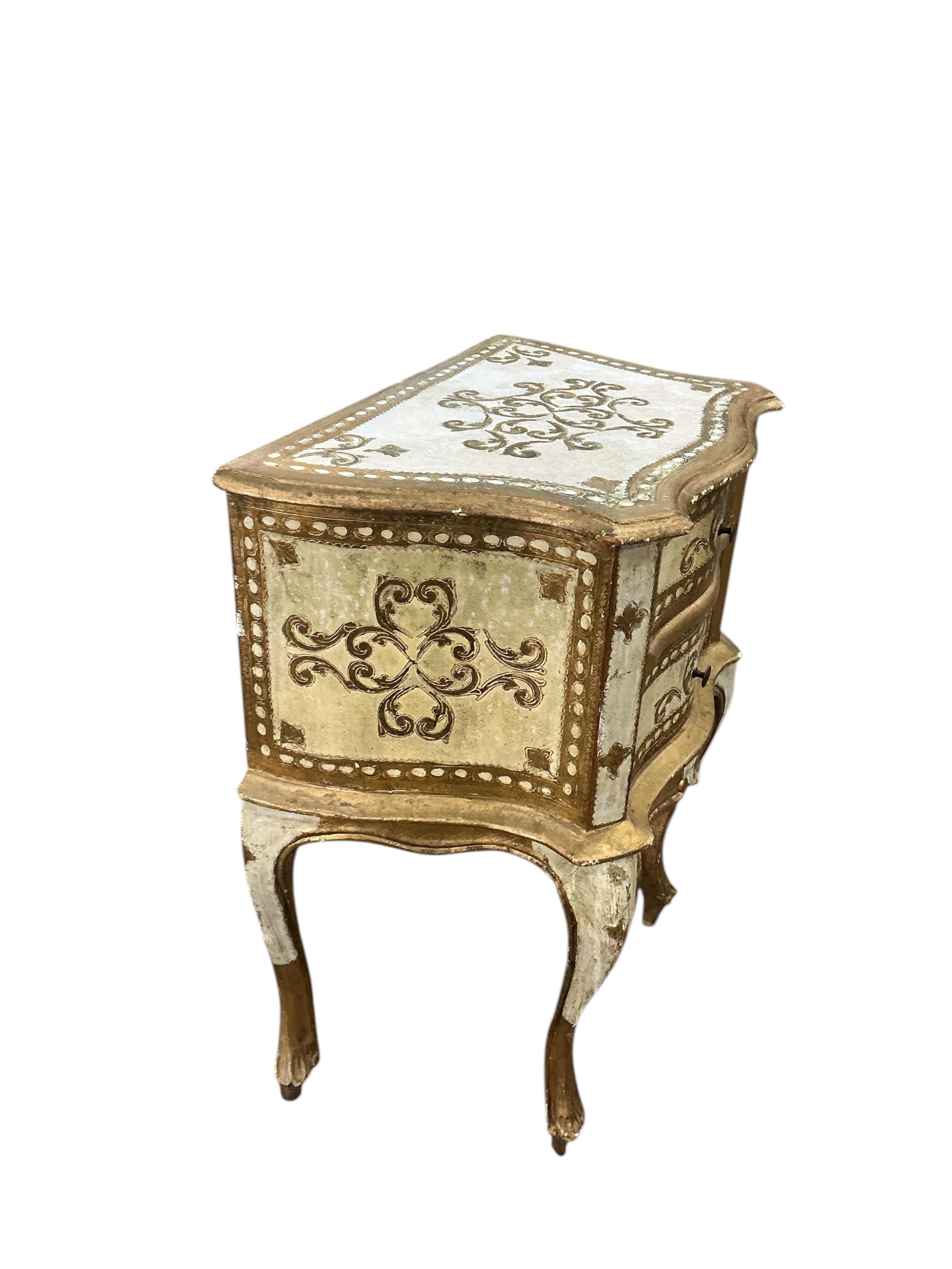 A pair of mid 20th century Italian painted two drawer bedside chests, width 45cm, depth 29cm, height 59cm